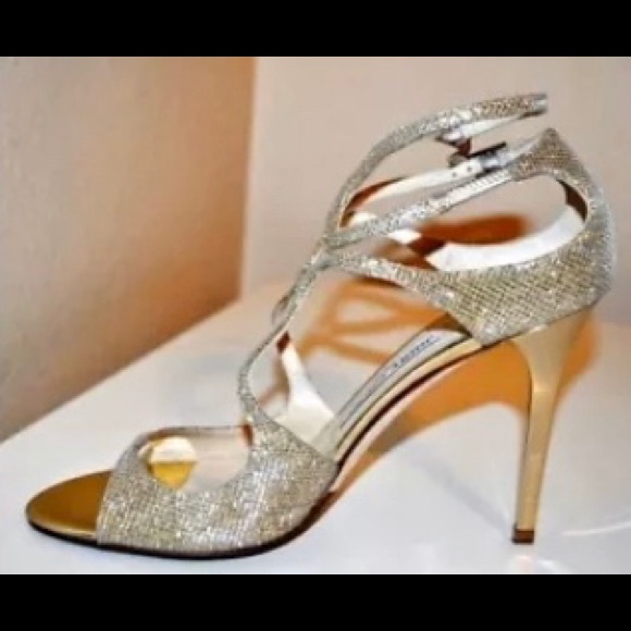 Jimmy Choo Lang Strappy Gold Heels - Picture 3 of 8
